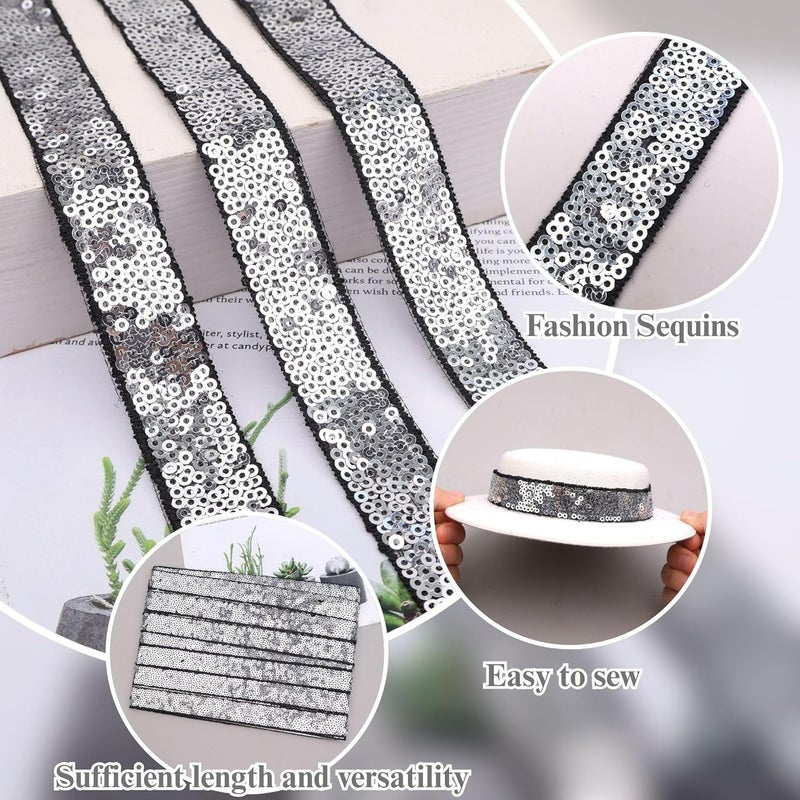 DHFLYDH Silver Sequin Trim Sequin Ribbon 7.5 Yards Flat Glitter Trim for Sewing, Costumes, Wedding Decor, Fashion Crafting - Image 3